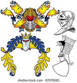 Heraldic Helmets - colored illustrations, vector