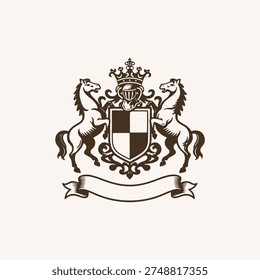 heraldic horse logo shield coat of arms family crest vector  logo