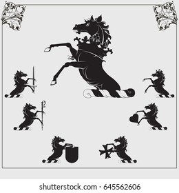 Heraldic horse. Set of vector images.
