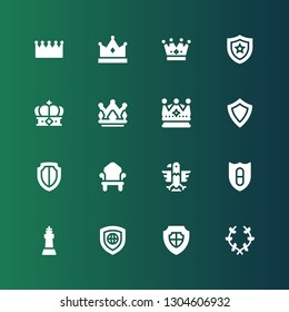 heraldic icon set. Collection of 16 filled heraldic icons included Laurel, Shield, King, Eagle, Throne, Crown