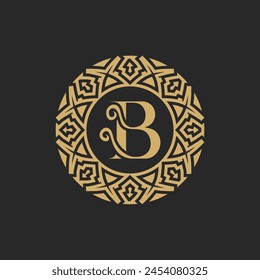 Heraldic initial letter B logo design. illustration of luxury royal B letter with floral