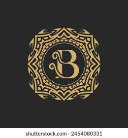 Heraldic initial letter B logo design. illustration of luxury royal B letter with floral