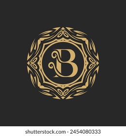 Heraldic initial letter B logo design. illustration of luxury royal B letter with floral