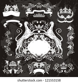 heraldic jaguar set & elegant floral elements