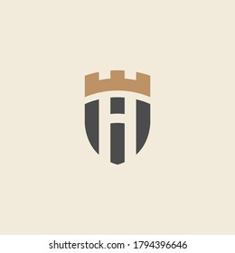 Heraldic Letter H monogram. Elegant minimal logo design. Letter H + Crown + Shield.