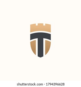 Heraldic Letter T monogram. Elegant minimal logo design. Letter N + Crown + Shield.
