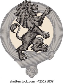 Heraldic lion and Belt. Vector illustration, isolated, grouped, transparent background.