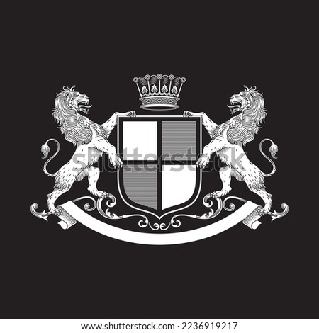 Heraldic Lion Coat of Arms with Shield and Crown