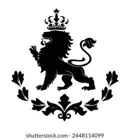 A Heraldic lion crest knight,  Lion coat of arms shield black vector illustration