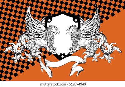 heraldic lion eagle gryphon and skull coat of arms background in vector format 