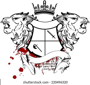 heraldic lion head coat of arms tattoo tshirt in vector format very easy to edit