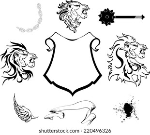 heraldic lion head coat of arms tattoo tshirt set in vector format very easy to edit