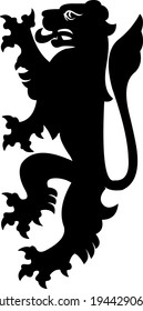 Heraldic lion illustration. Black white silhouette