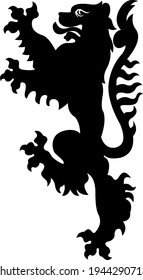 Heraldic lion illustration. Black white silhouette