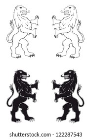 Heraldic lion isolated vector illustration in black and white without weapon shield