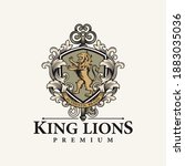 Heraldic lion and key luxury vector template