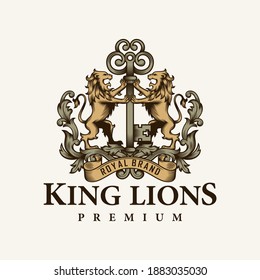 Heraldic lion and key luxury vector template