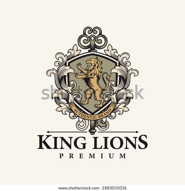 Heraldic lion and key\
luxury vector\
template