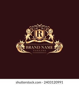 Heraldic lion and luxury vector template vector