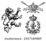 Heraldic Lion. Medieval coat of arms. Lys De Fleur. Crest depicting a lion