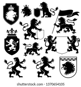 heraldic lion silhouette set