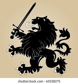 Heraldic lion with sword