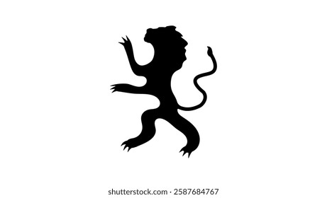 Heraldic lion symbol,  black isolated silhouette