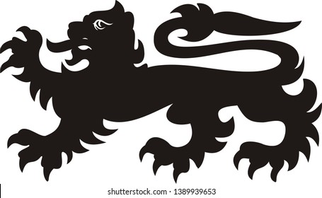 Heraldic lion tattoo. Black / white silhouette.Vector