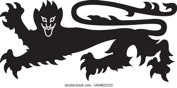 Heraldic lion tattoo. Black / white silhouette. Vector