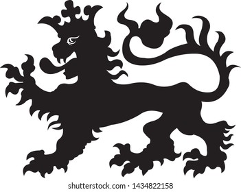 Heraldic lion tattoo. Black / white silhouette. Vector
