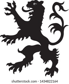 Heraldic lion tattoo. Black / white silhouette. Vector