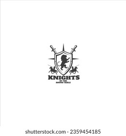 Heraldic lion. Vector flat vintage design template elements for your application or corporate identity.Vector heraldic Coat of arms in vintage style with knightly shield, armor, helmet, spears, lions,