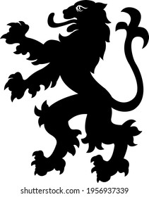 Heraldic lion vintage illustration. Black white silhouette