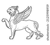 Heraldic lion with wings for invitations, cards in old royal style