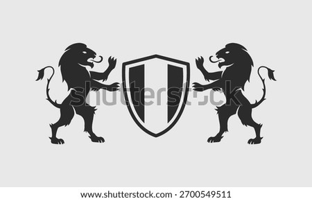 Heraldic Lions logo template. Crest, Coat of Arms template. Standing Lions Silhouette. Vector illustration