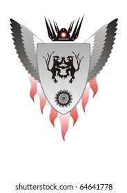 Heraldic lions with a shield and wings