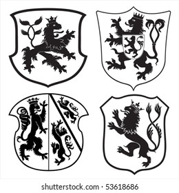 Heraldic lions & shields silhouettes