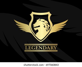Heraldic logo template. Emblem with lion, shield and wing
