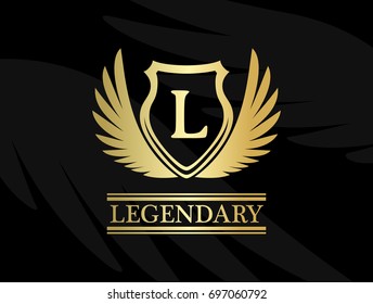 Heraldic logo template. Emblem with monogram, shield and wing