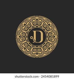 Heraldic Luxury D Letter Crest Gold Logo Plantilla