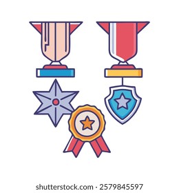  Heraldic Medals and Emblems with Ribbons Vector Collection