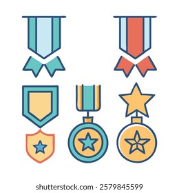  Heraldic Medals and Emblems with Ribbons Vector Collection