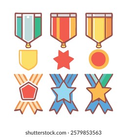 Heraldic Medals and Emblems with Ribbons Vector Collection