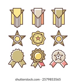 Heraldic Medals and Emblems with Ribbons Vector Collection