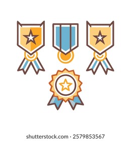 Heraldic Medals and Emblems with Ribbons Vector Collection