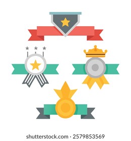 Heraldic Medals and Emblems with Ribbons Vector Collection