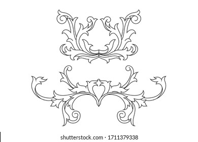 Heraldic medieval floral elements or royal family shield. outline vintage motif with filigree leaf heraldry. 