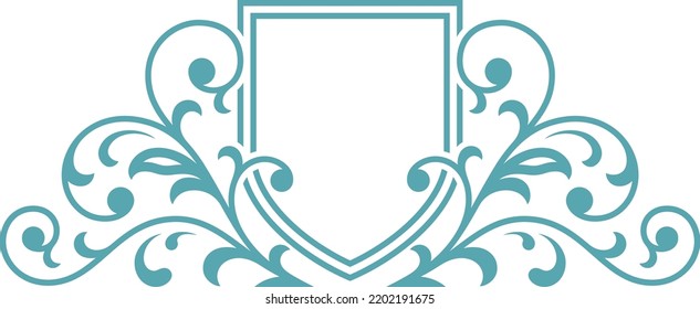 Heraldic monogram. Elegant shield template with flourish decor