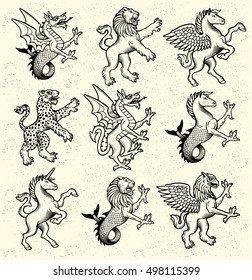 Heraldic Monsters. Vector Illustration. 