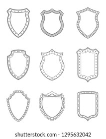 Heraldic ornamental shield contours collection. Crests silhouettes for signs, logos, emblems and symbols  of safety, security, military or  other heraldy.